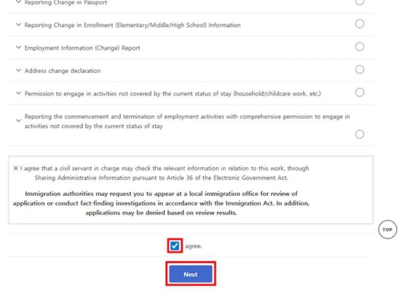 Screenshot for step 4: Agree to the collection and use of your personal information, then click "Next".